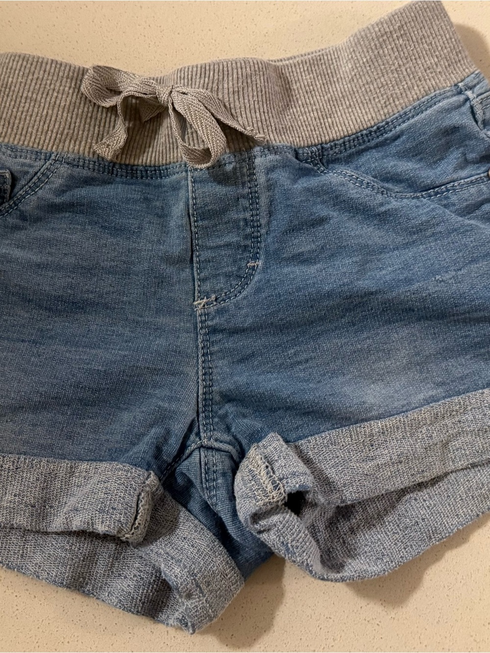 Casual Blue Knit-Waist Kids jean shorts youth size 8 comfy